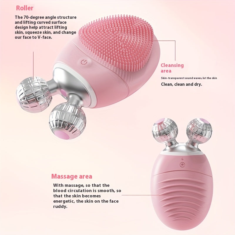 Electric Facial Massager for Home Travel Office Soft Silicone Bristles Rechargeable Battery