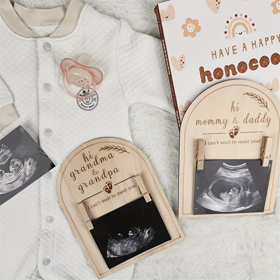 Элегантная деревянная фоторамка для ультразвука - двусторонний сувенир для детей, идеальный подарок для родителей и бабушек с дедушками, комплект для объявления о рождении с отпечатком ноги в комплекте