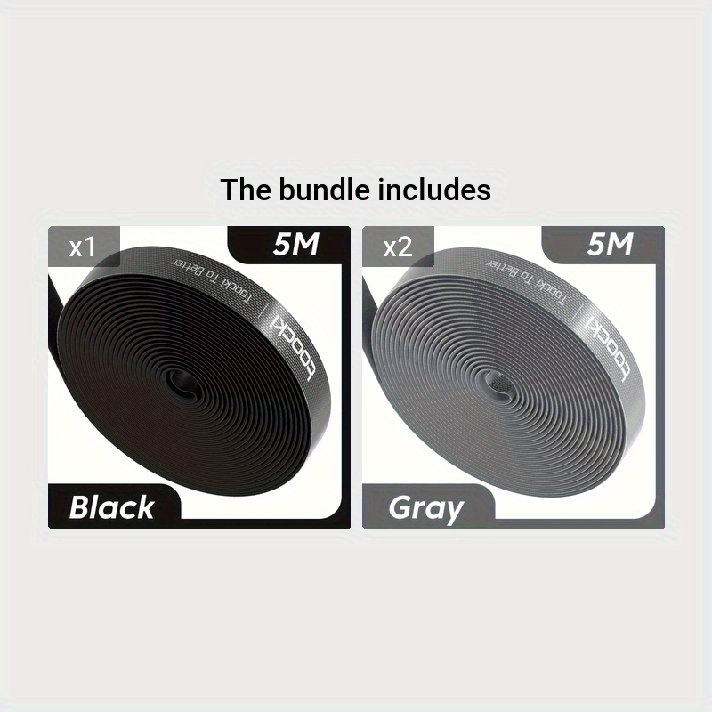 Black and Gray Nylon Cable Winder Tape for iPhone Xiaomi Poco Desk Organizer 3m 5m