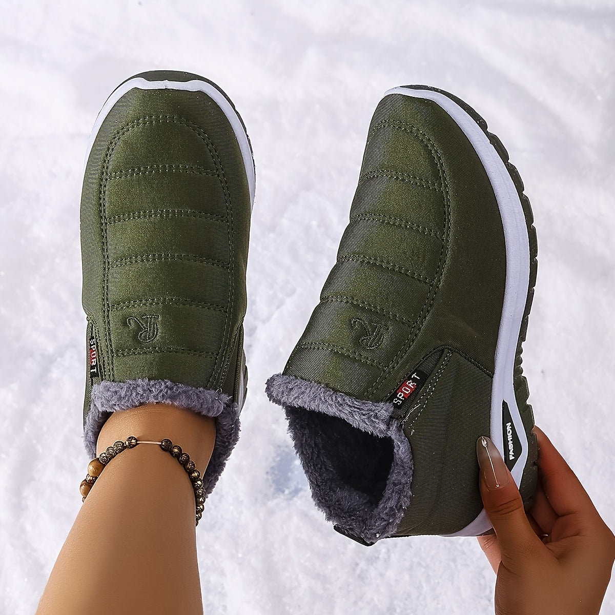 Women's Fleece-Lined Ankle Boots Lightweight Winter Hiking Shoes Black