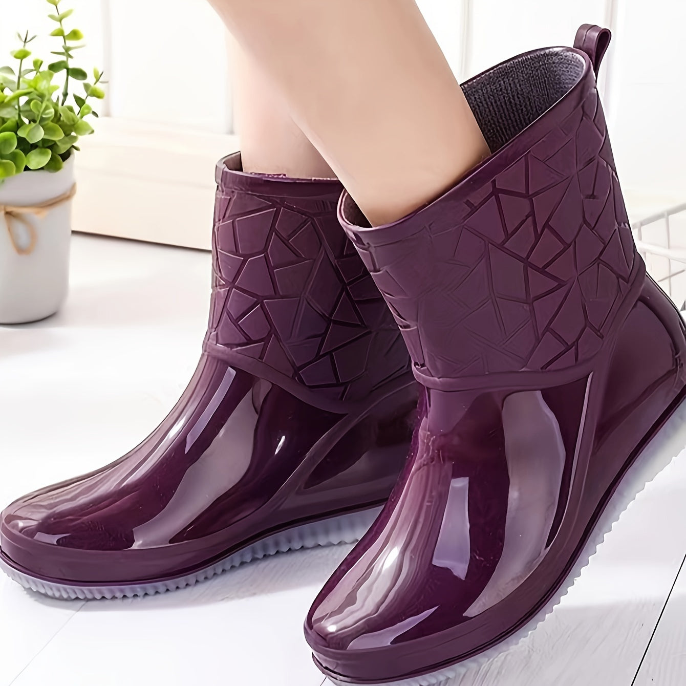Women's Rain Boots PVC Upper Flat Heel Casual Waterproof Shoes
