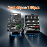 150-Piece Chrome Vanadium Steel Socket Wrench Set with Torx Bits for Auto and Home Repair