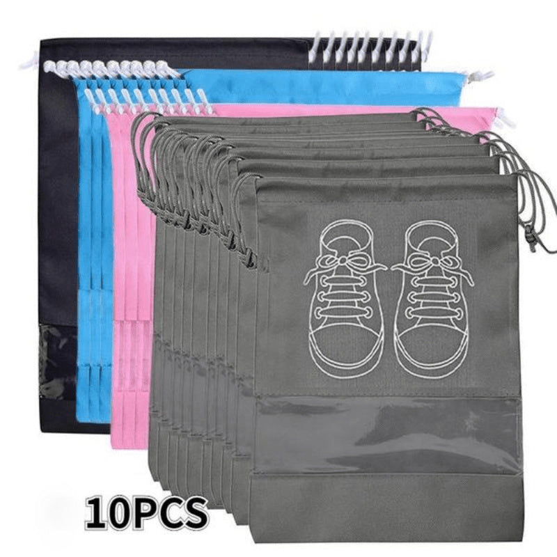 Pink Dustproof Shoe Bags 10 Pack with Drawstring for Travel Home Dorm