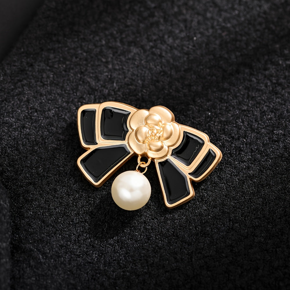 Vintage Style Camellia Brooch with Faux Pearl and Stainless Steel