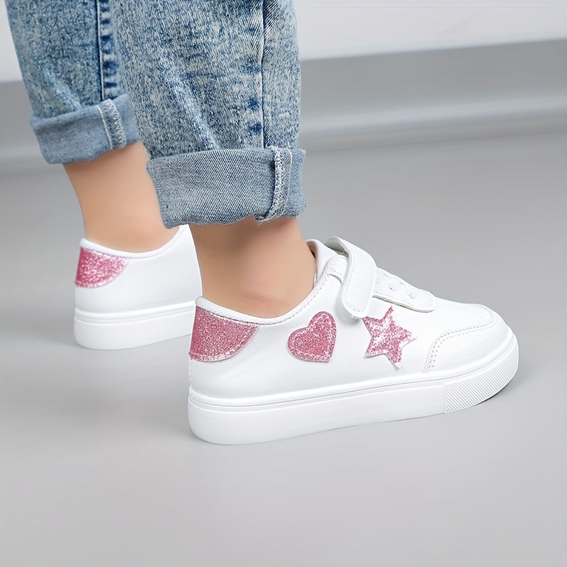 Детские весенние кроссовки с сердечками и звёздочками, белая повседневная обувь
