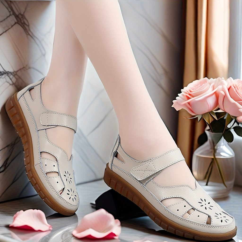 Women's Casual Platform Sandals with Floral Cut-Out Design Breathable Soft Sole Summer