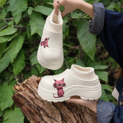 Women's Fleece Indoor House Shoes with Non-Slip Thick Sole Black White