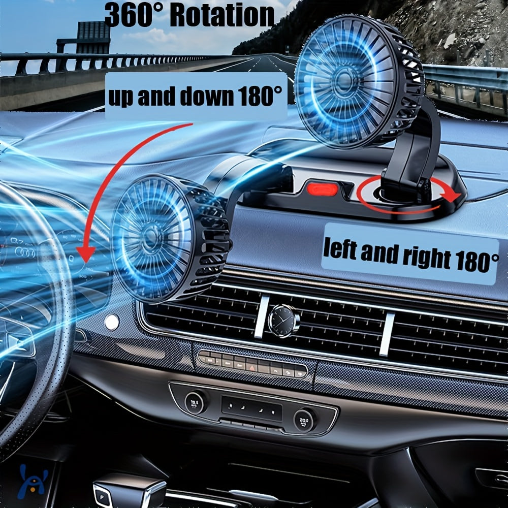 USB Rechargeable Portable Car Dual Fan with Adjustable Speed and Rotatable Heads