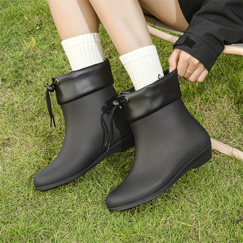 Women's Foldable Rain Boots with Adjustable Drawstring, Lightweight PVC, All-Season