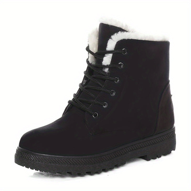 Women Winter Ankle Boots Black Slip-Resistant Flat Lace-Up Footwear
