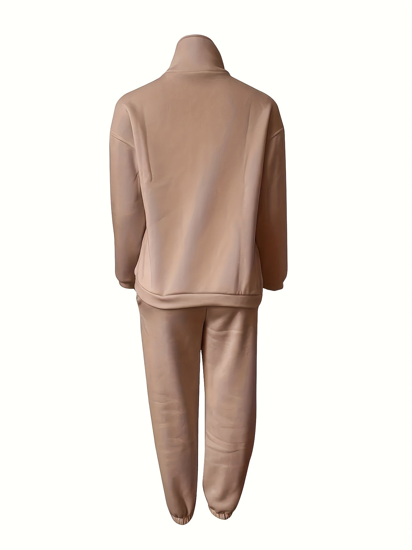 Women's Polyester Hoodie Set with High Neck Zipper Knit Fall Winter Solid Color