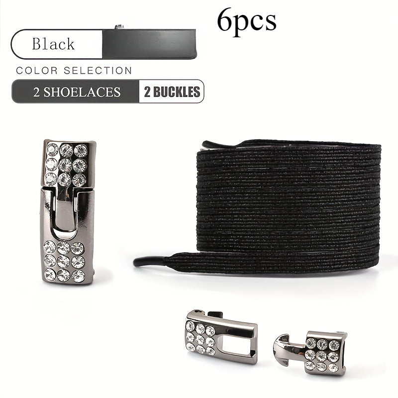 Unisex Elastic Lazy Laces With Rhinestone Buckles for Sneakers and Canvas Shoes