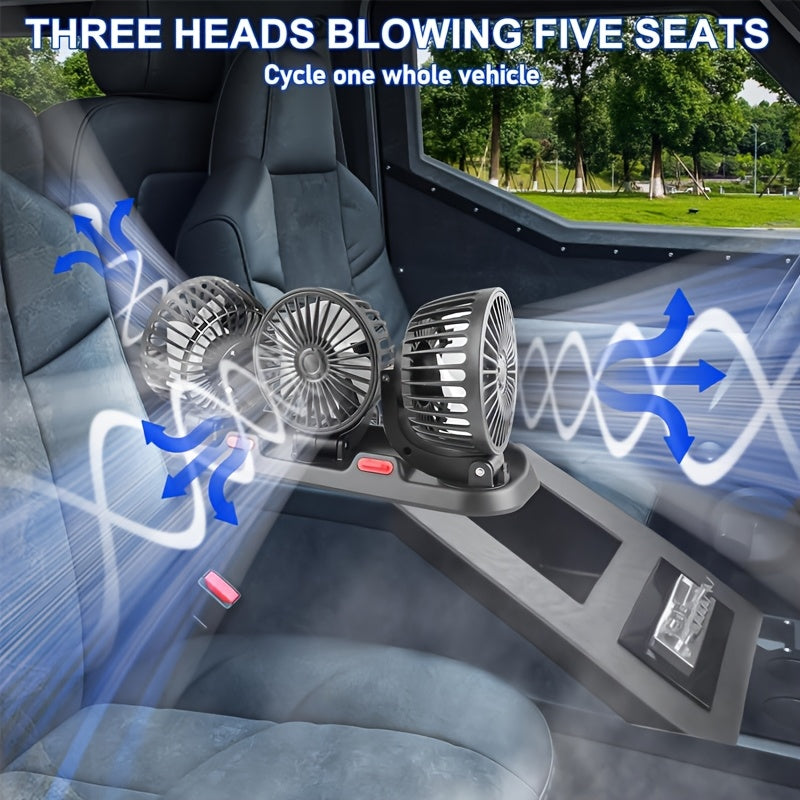 USB 5V Car Fan with Adjustable Three Heads Compact Easy to Install