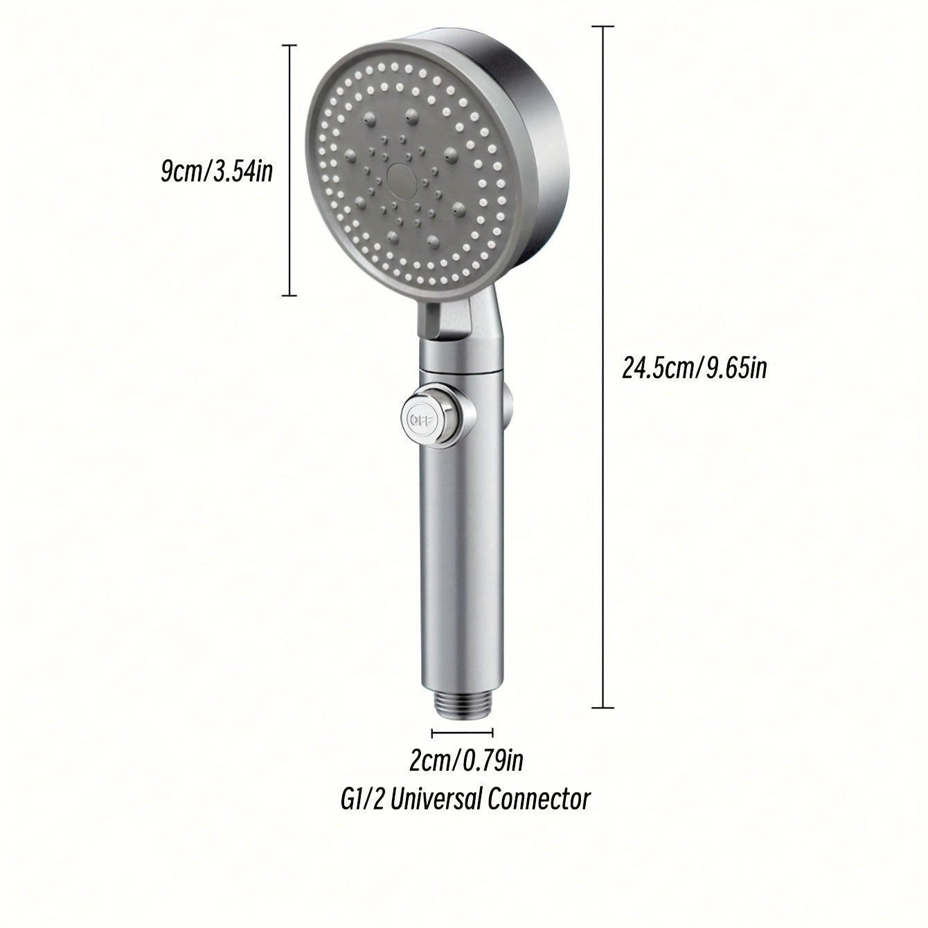 5-Mode Handheld Shower Head Set with On/Off Switch and Universal Connector
