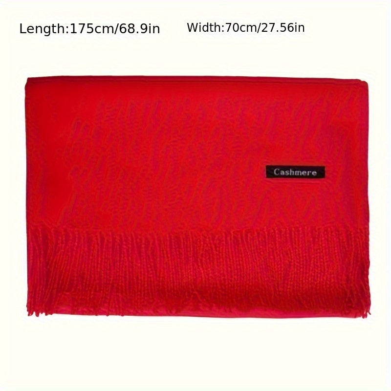 Шарф из имитации кашемира однотонный для женщин с кисточками, теплый для осени и зимы