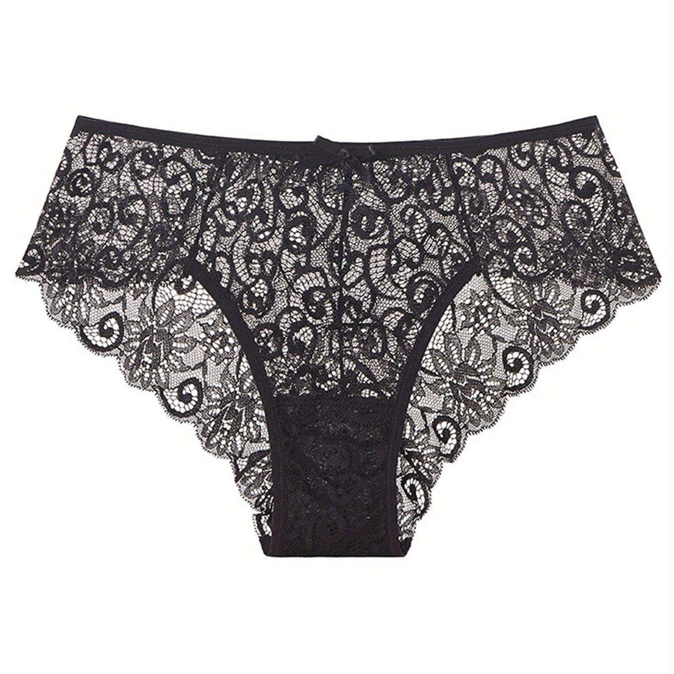 Women's Seamless Floral Lace Briefs and Semi-Sheer Panties Lingerie