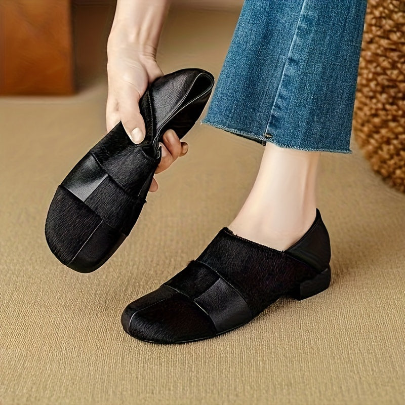 Women's Vintage-Inspired Microfiber Slip-On Loafers with Rubber Sole