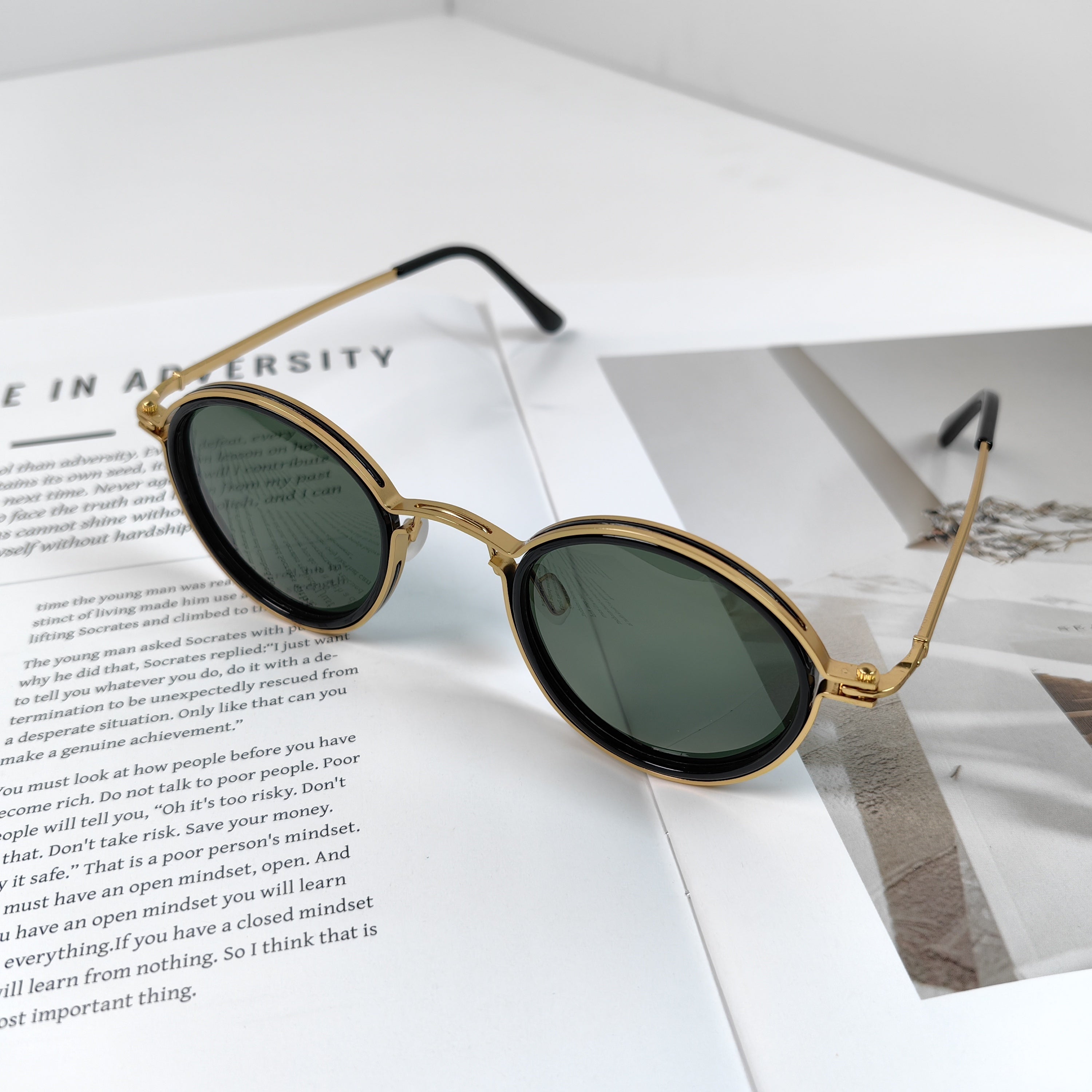 Retro Metal Polarized Round Sunglasses for Men and Women Black Frame Brown Tortoiseshell UV400