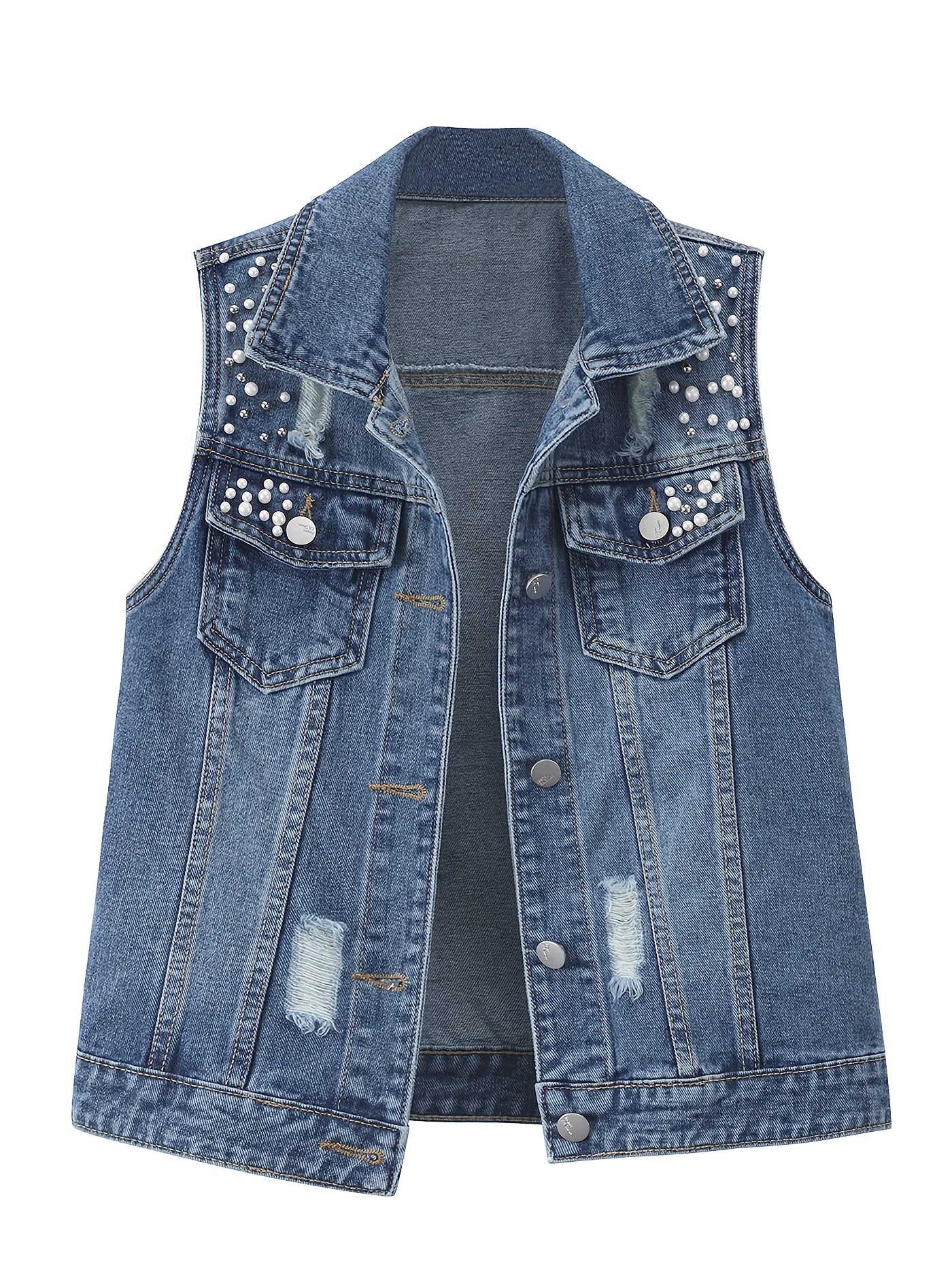 Women's Loose Denim Vest Shawl Spring Autumn Casual Jacket Blue Large