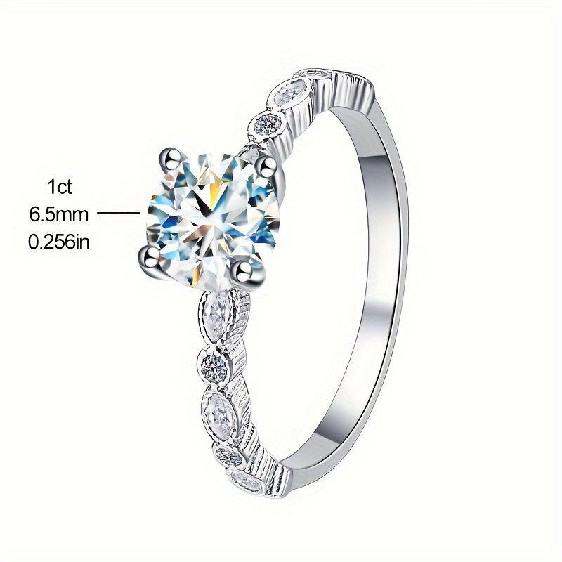 1 Carat Moissanite Engagement Ring with Four-Claw Setting in Sterling Silver