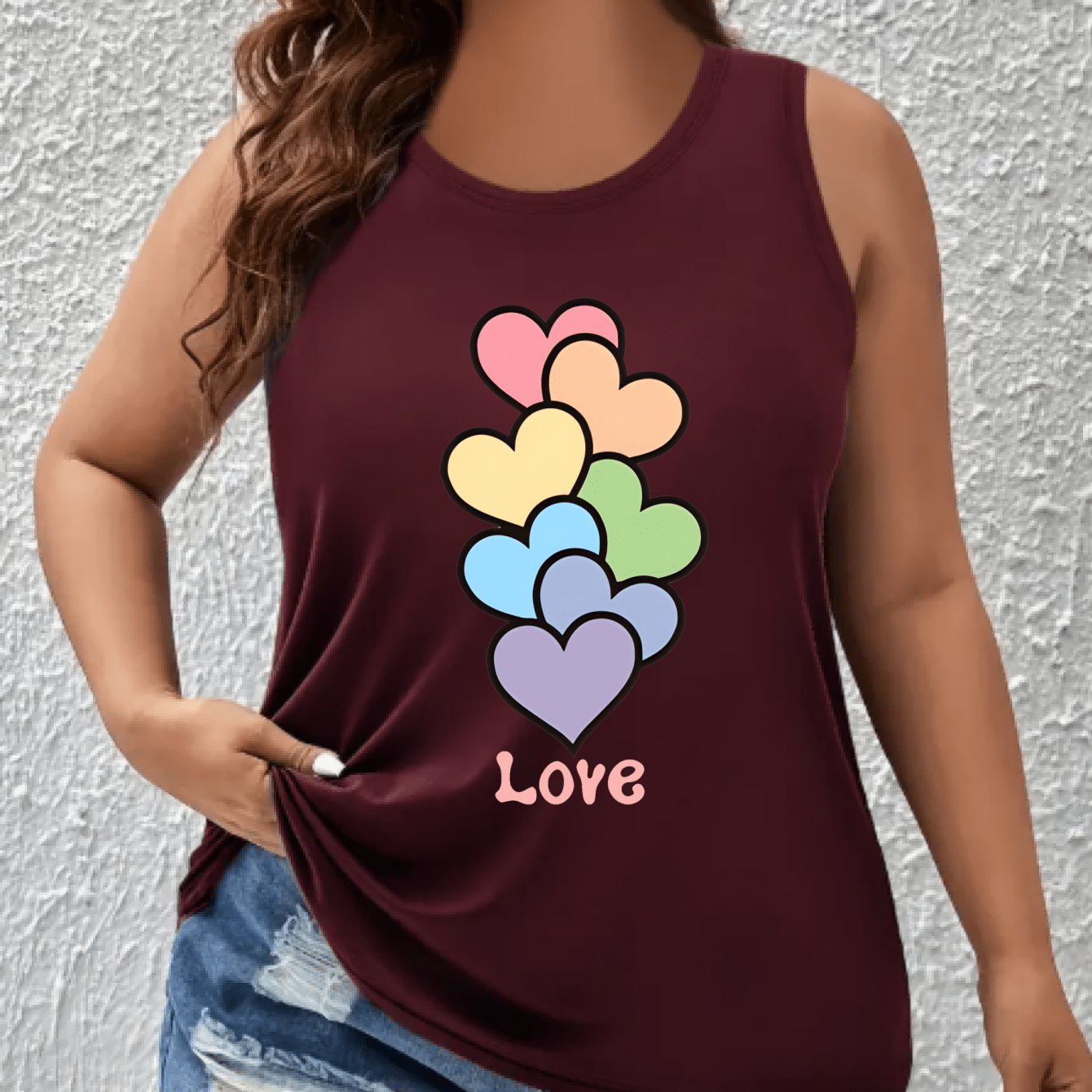 Plus Size Women's Tank Top with Heart Graphic Sleeveless Activewear Navy Blue