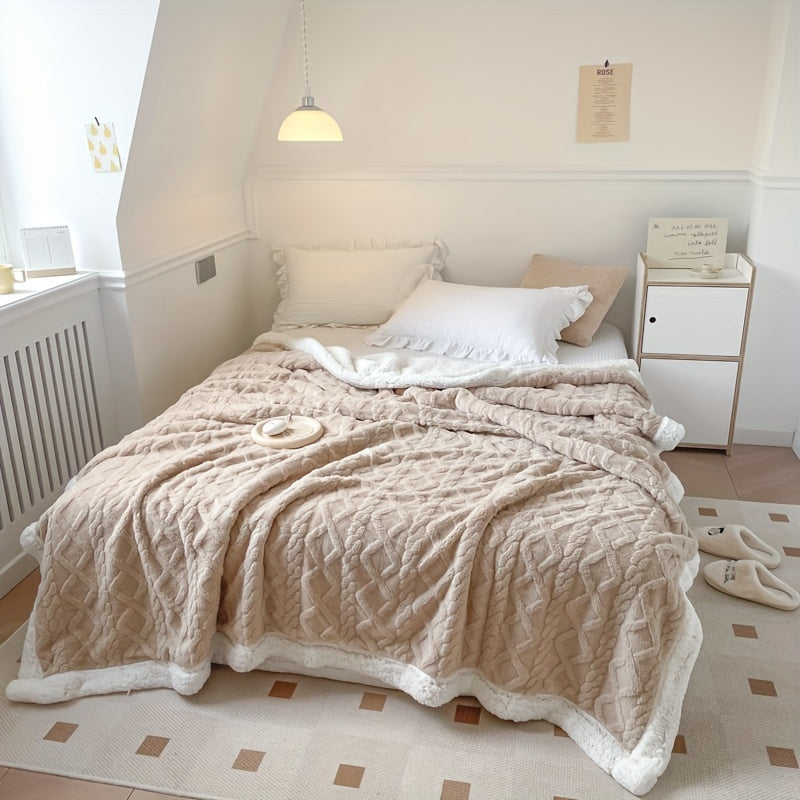Edredón de patrón de punto grueso, manta suave y peluda para decoración del hogar