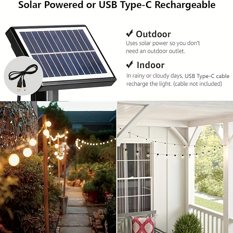 30.48m Solar Powered LED String Lights G40 Bulbs Waterproof Dimmable Outdoor Decoration