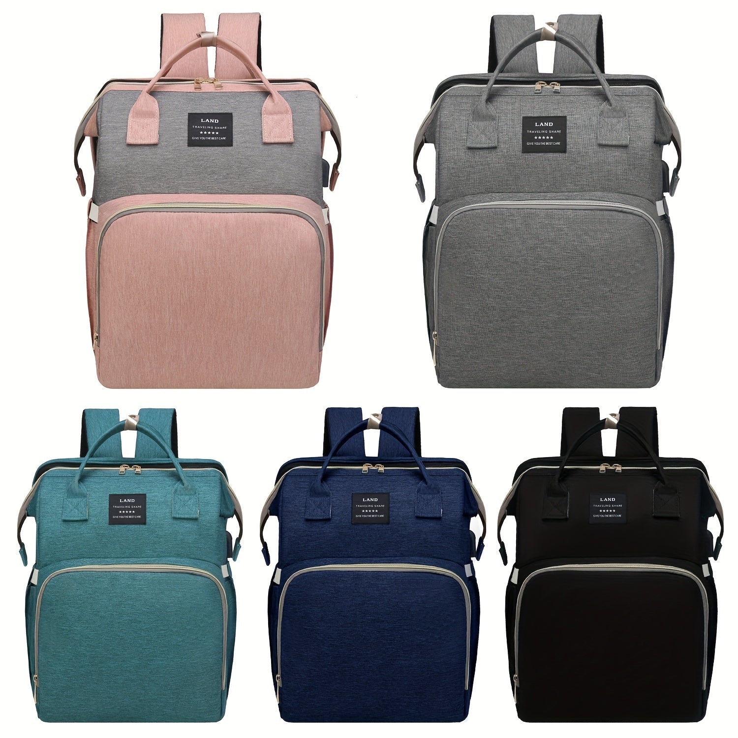 Multifunctional Diaper Backpack with Changing Station Mirror Compartments Striped Pattern