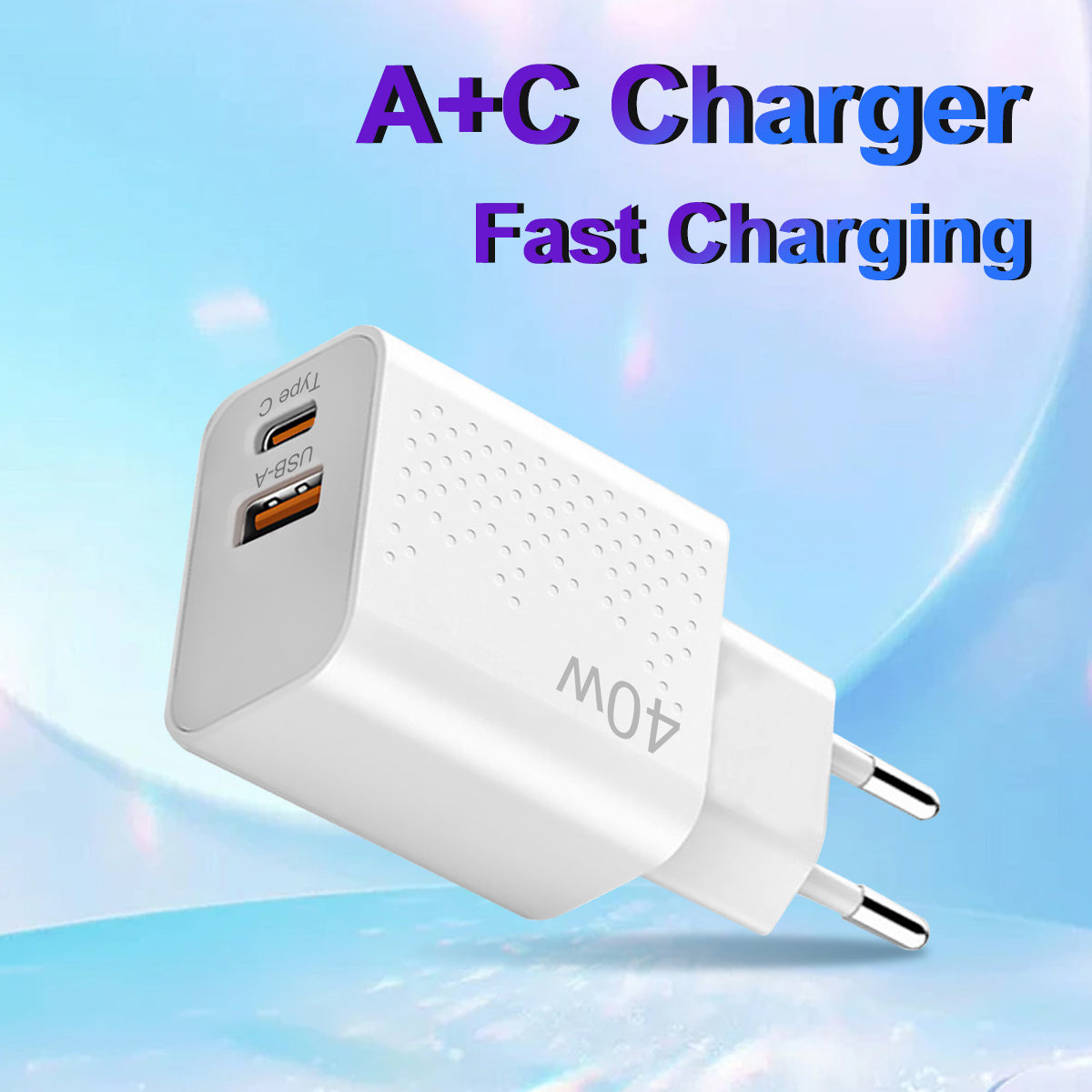 40W Dual Port USB-C Wall Charger with PD QC Fast Charging European Plug
