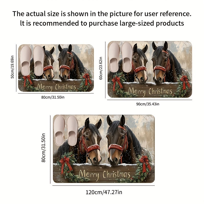 Holiday Christmas Horse Doormat Non-Slip Washable Water-Resistant for Kitchen or Living Room