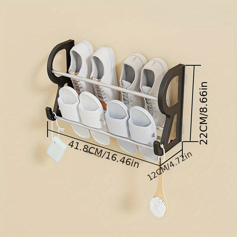 Stainless Steel Shoe Rack for 1 Pair of Shoes, No-Drill Wall Mounted Slipper Organizer, Shoe Storage Shelf made of Plastic for Entryway, Kitchen, Living Room. Space-Saving Door Hanging Shoe Holder.