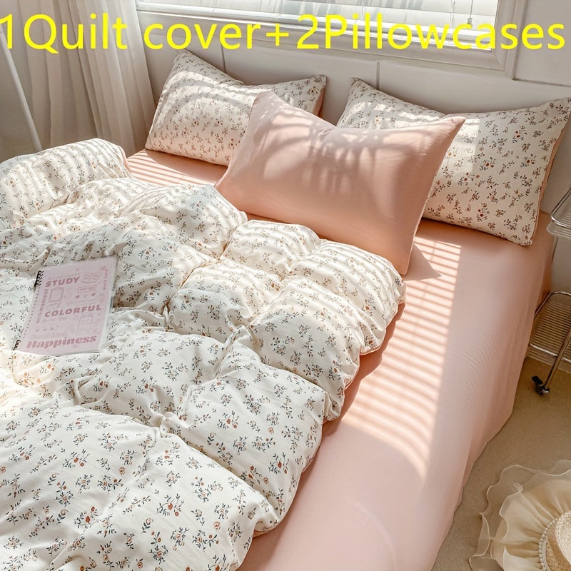 Small Floral Quilt Cover Set with Forget-Me-Not Design, Includes One Single and Two Pillowcases