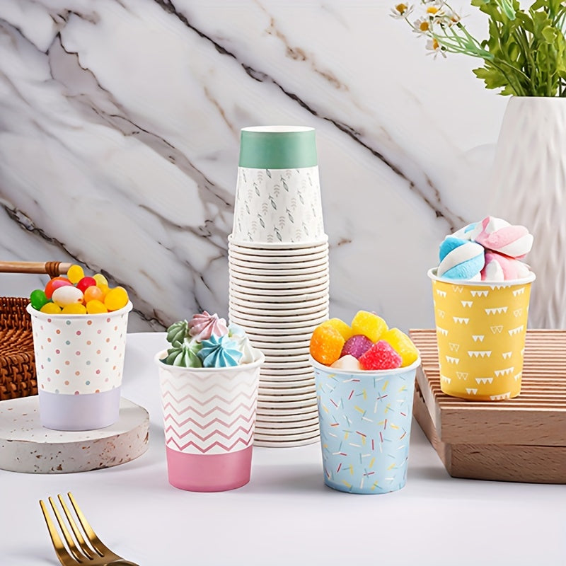 Yuqori sifatli, suv o'tkazmaydigan va BPA-siz 5 untsiya sig'imli bir martalik qog'oz stakanlar. Partiyalar, pikniklar, barbekyu va sayohatlar uchun juda mos keladi. Zamonaviy ko'k va yashil geometrik dizaynga ega.