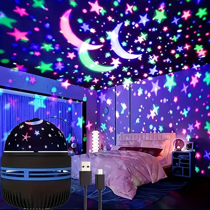 Lámpara proyector de cielo estrellado LED alimentada por USB para decoración de dormitorio y coche con efectos de estrellas aurora coloridas y luna