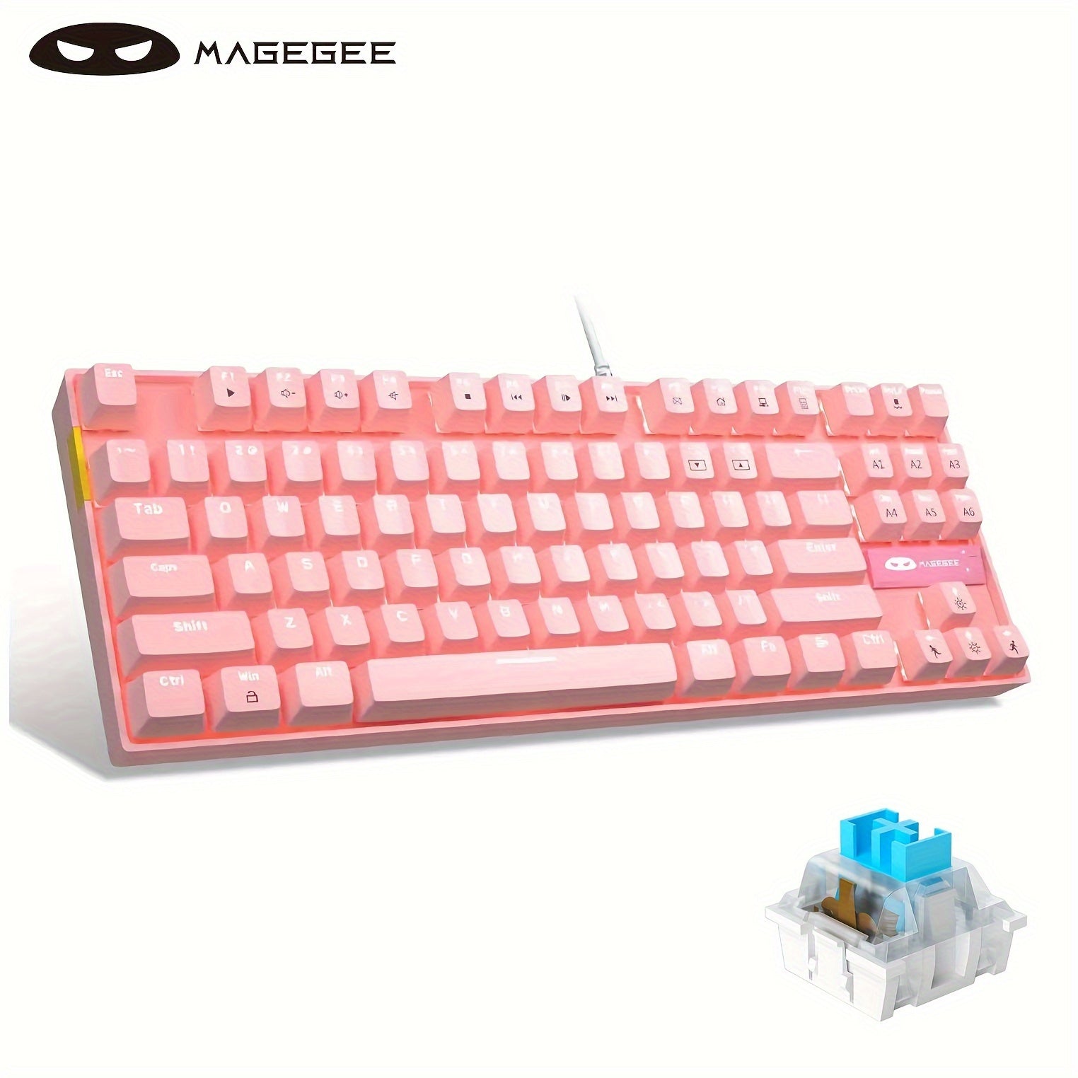 87-Key Mechanical Gaming Keyboard Backlit Wired Ergonomic Black and Blue