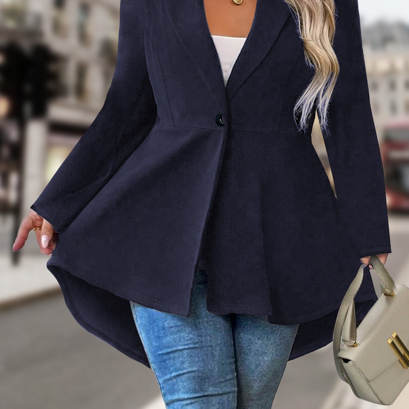Plus Size Women's Blazer Soft Solid Color Single Button Stylish