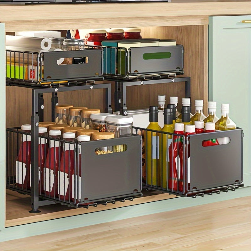 2-Tier Metal Wire Organizer for Kitchen and Bathroom with Suction Cups Carbon Steel