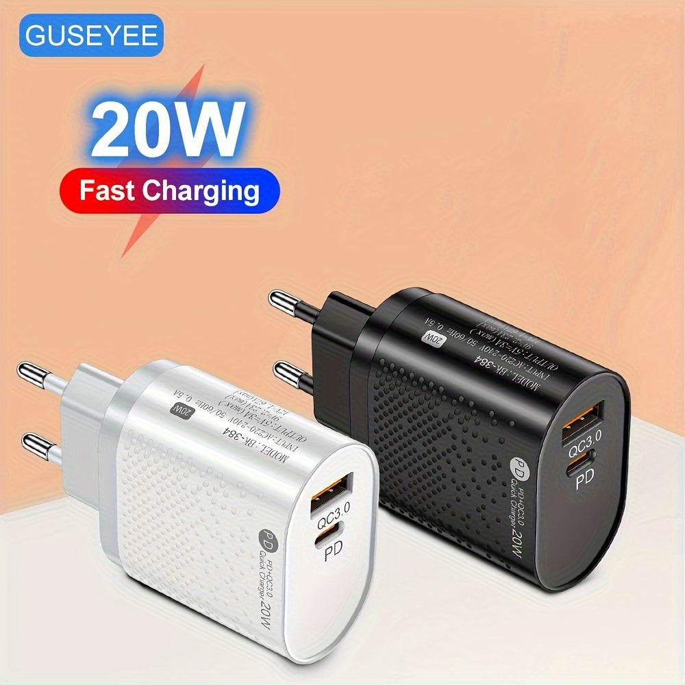20W Dual Port USB C Wall Charger Fast Charging for iPhone and Android Phones