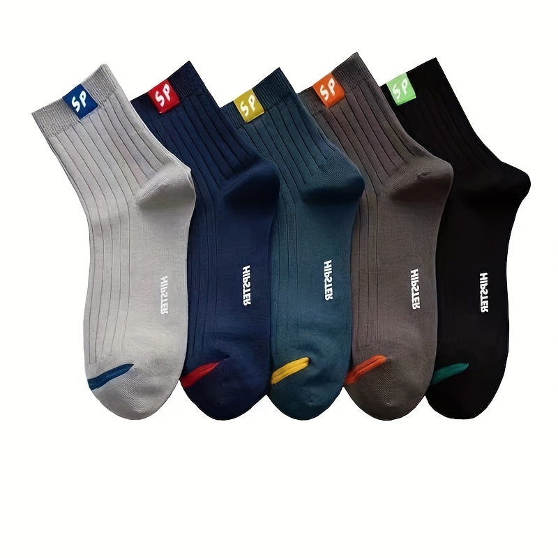 Men's Cotton Blend Mid-Calf Socks 5 Pairs Breathable Moisture-Wicking Sweat-Resistant