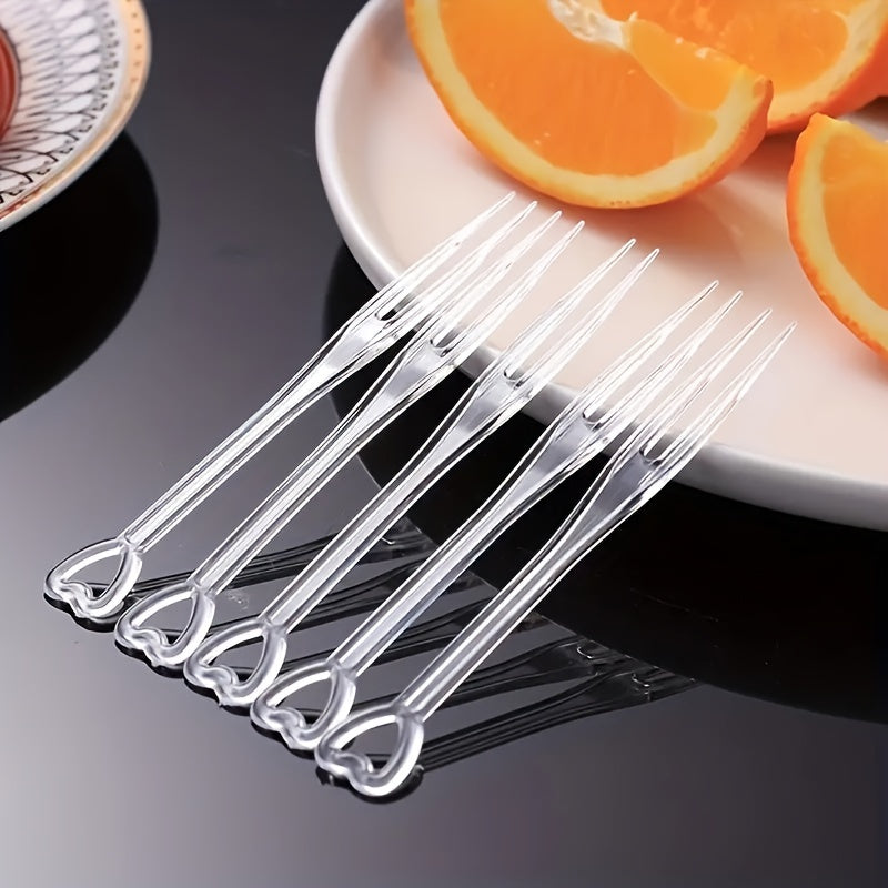 Pack of 200 Disposable Fruit Forks Heart-Shaped Plastic for Desserts and Parties
