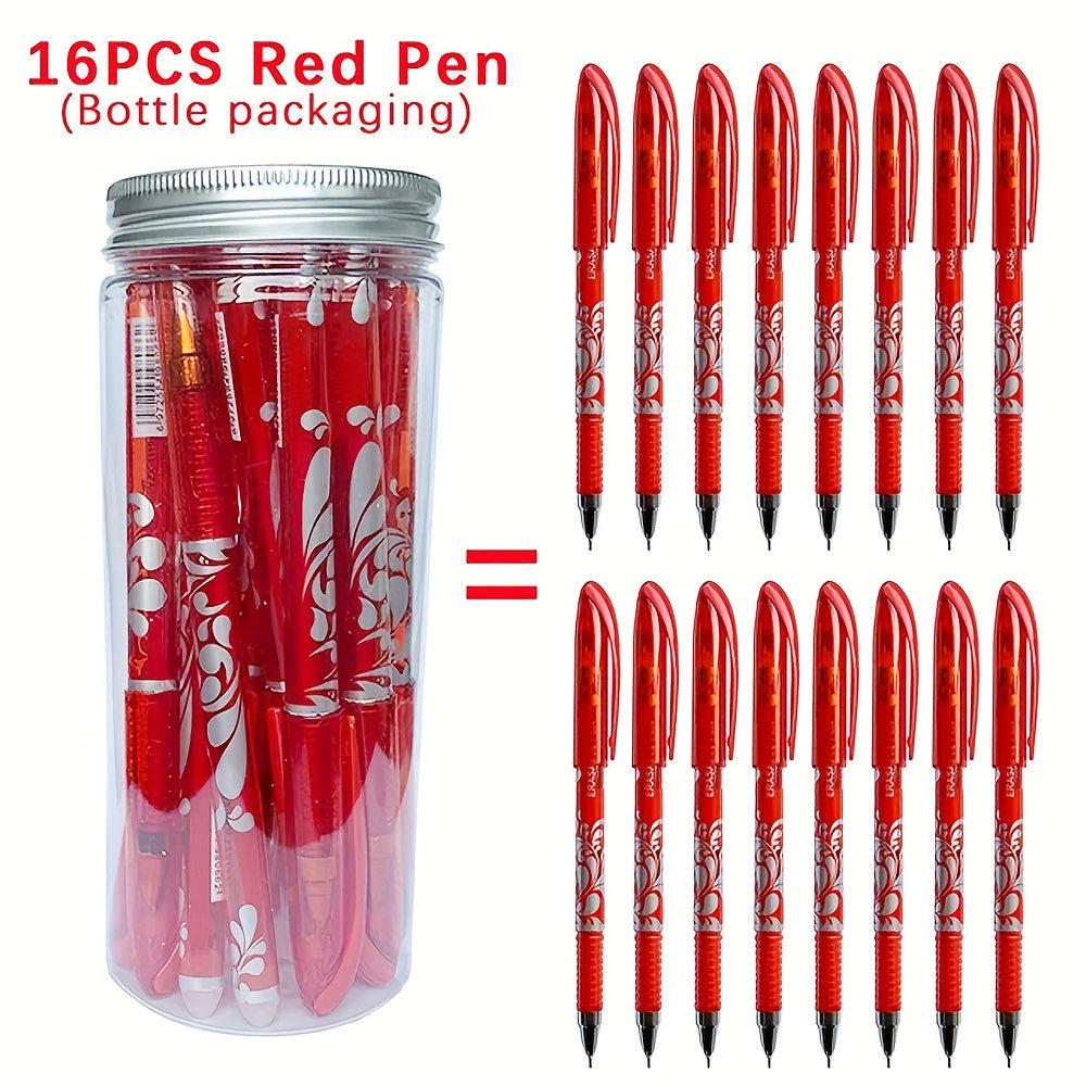 16 Erasable Gel Pens Set 0.5mm Tip in 6 Colors with Storage Bottle for Students Office