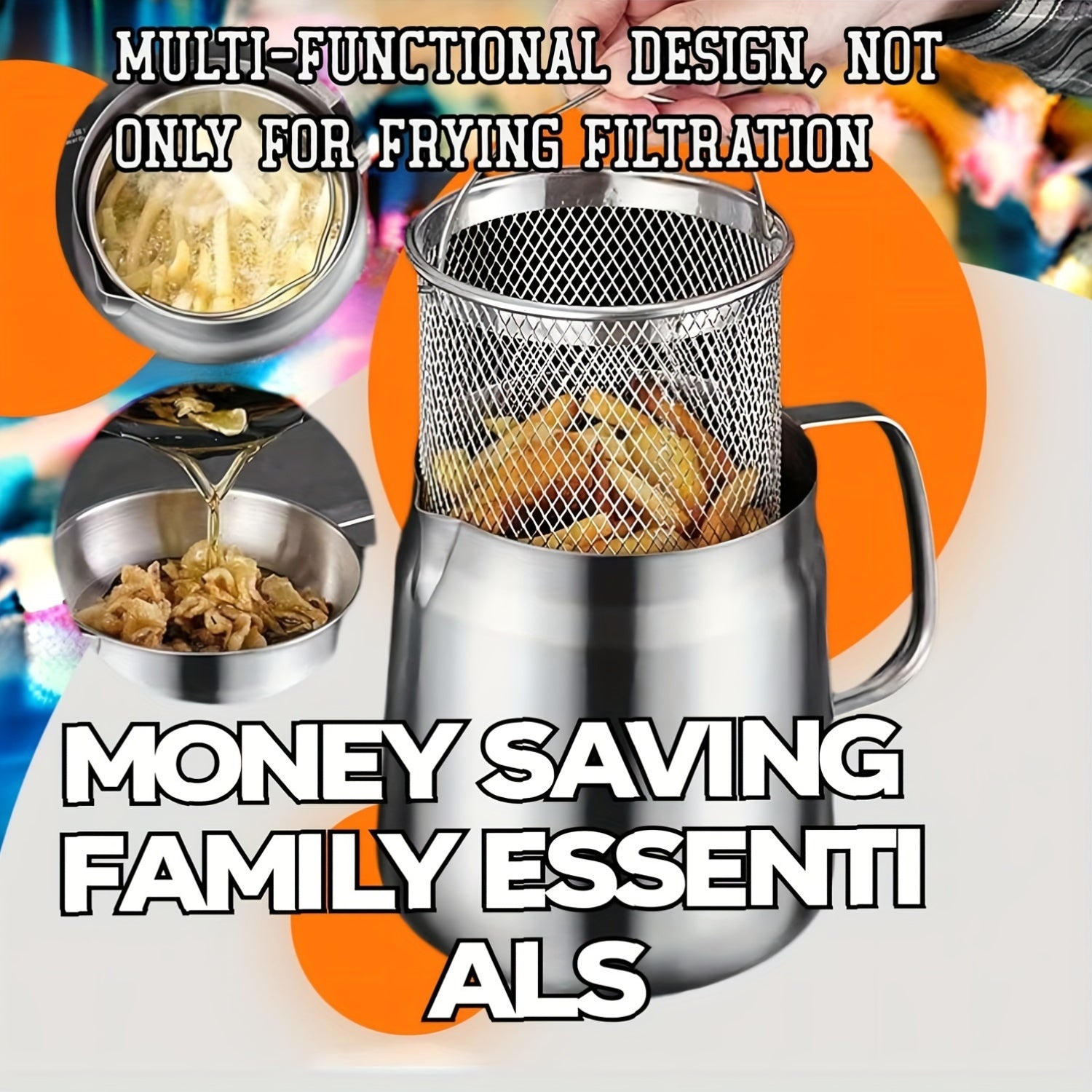 Katta Hajmli Yog' Filtrli Qozon To'plami, Chang Qopqog'i va Nozik Tarmoq Filtri bilan - 3 Dona 304 Noxud Po'latdan - Oshxona Yog' Saqlagichi, Yog' Filtrlash, Saqlash va Qayta Foydalanish uchun Oqim Tarmog'i - Elektr energiyasi talab qilinmaydi