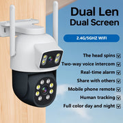 Dual Lens Outdoor Security Camera with Color Night Vision Waterproof 360° PTZ WiFi Dome Bullet