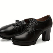 Women's Synthetic Retro Round Toe Chunky Heel Pumps Black All-Season Dress Shoes