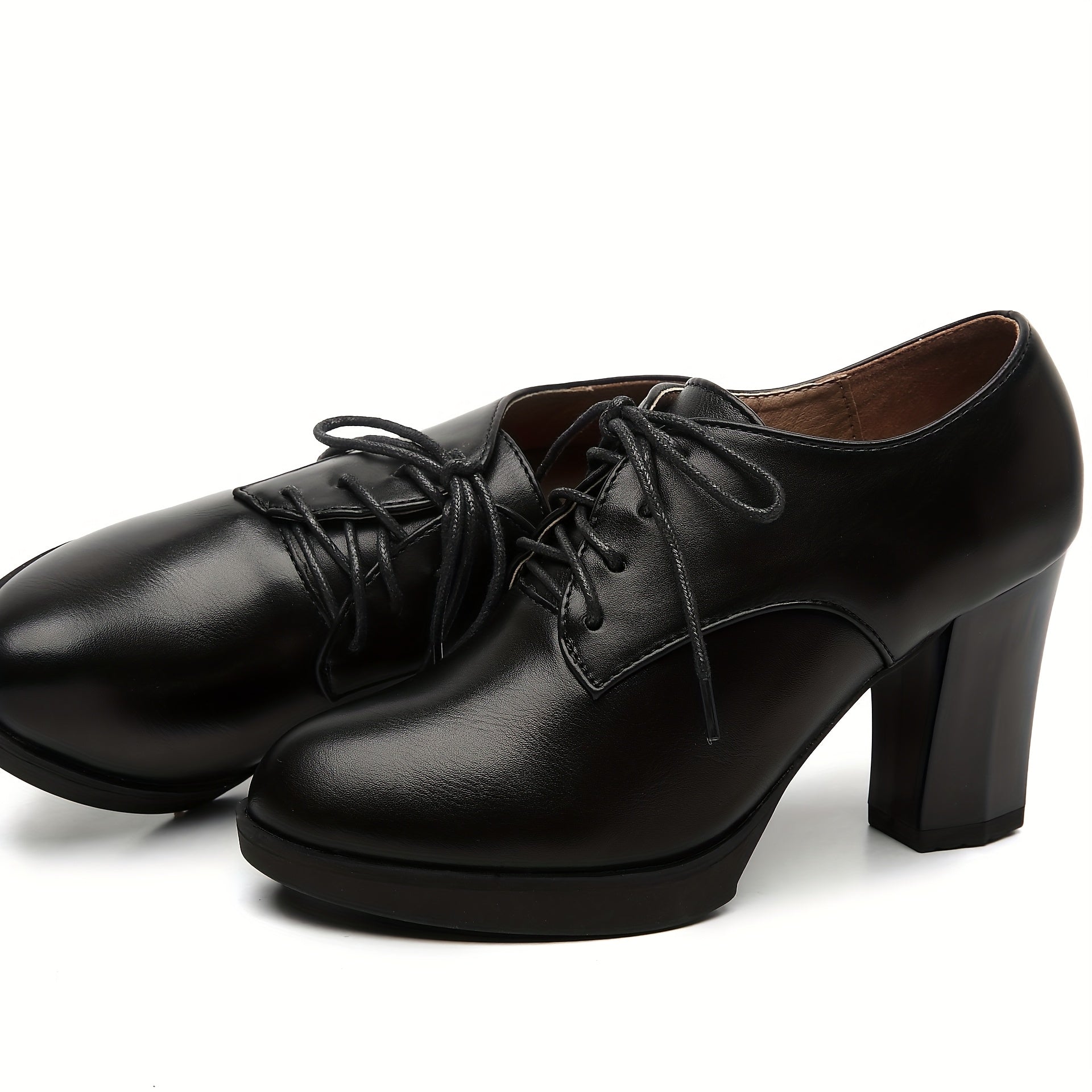 Women's Synthetic Retro Round Toe Chunky Heel Pumps Black All-Season Dress Shoes