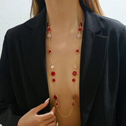 Women's Long Layered Necklace Minimalist Iron Chain with Plastic Gemstones