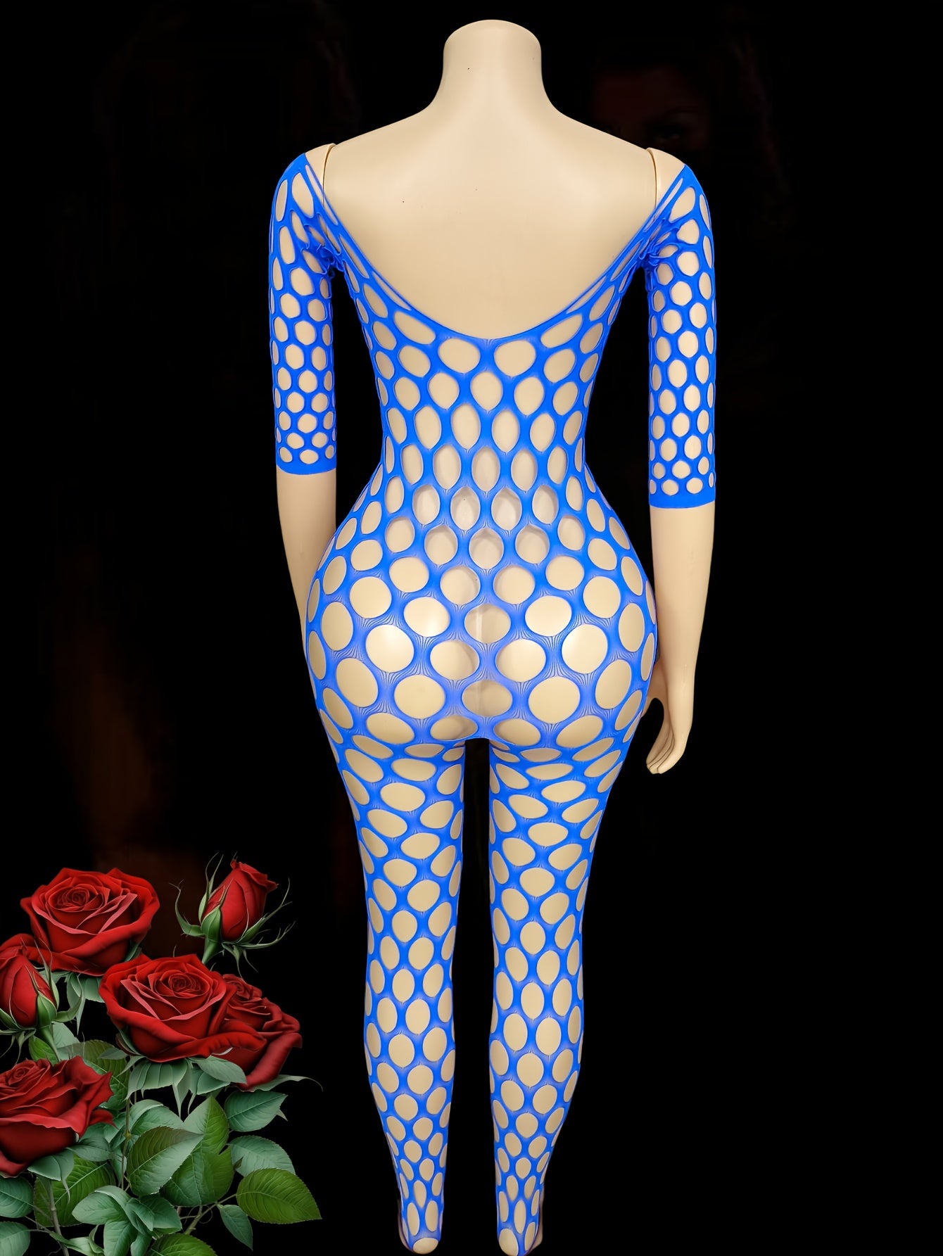 Women's See-Through Mesh Off Shoulder Bodystocking Plus Size Crotchless Jumpsuit