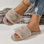Women’s Plush Fleece Slippers with Gold Chain Accents Indoor House Shoes