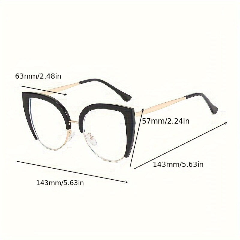 Gafas de ojo de gato para mujer con lentes transparentes, protección contra luz azul, montura de PC