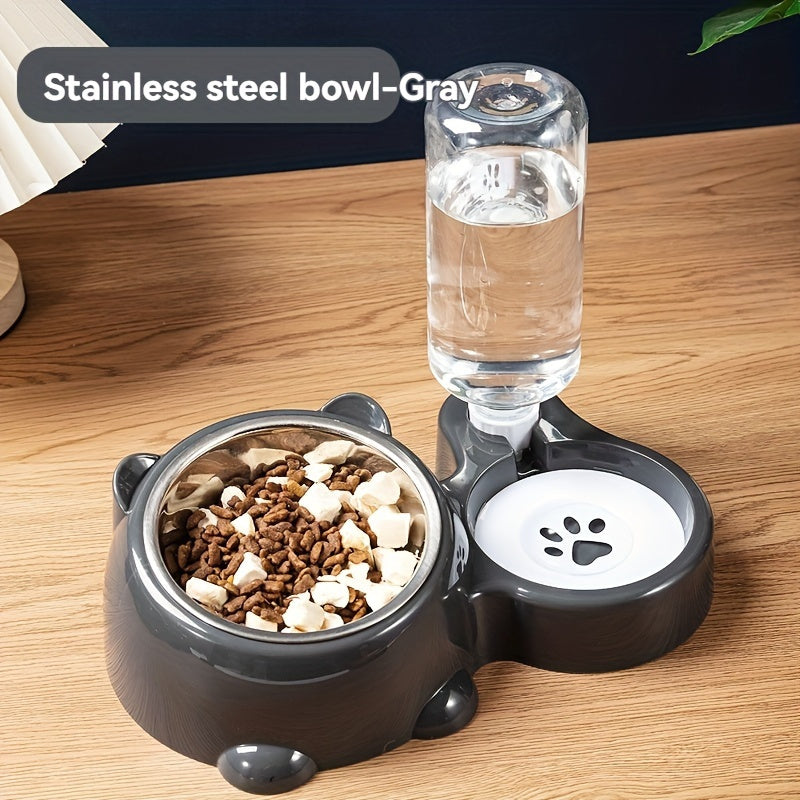 Elevated 2-in-1 Pet Feeder with Automatic Water Dispenser for Cats and Dogs Non-Slip Stainless Steel Bowls
